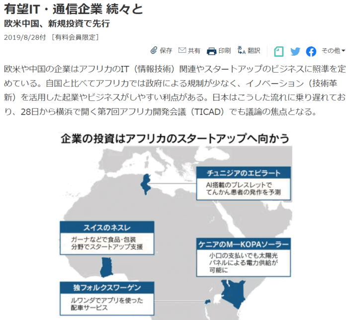日経新聞本紙にアフリカのリープフロッグ現象に関する取材を受け、コメントが掲載されました